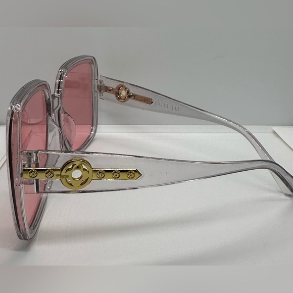 Oversized Square Sunglasses Gray Frame Pink Lens Gold DetailTrendy Fashion UV400 main image 4